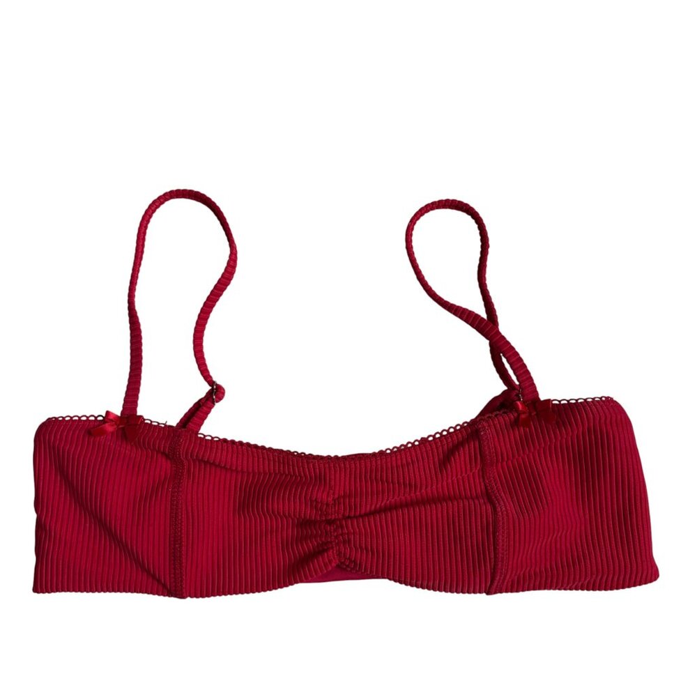 Frankie's Bikinis Red Ribbed Bandeau Bikini Top